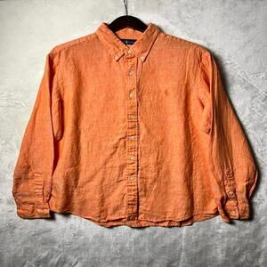 Ralph Lauren Orange Linen Shirt Men's XL Long Sleeve Button Up Spring Summer